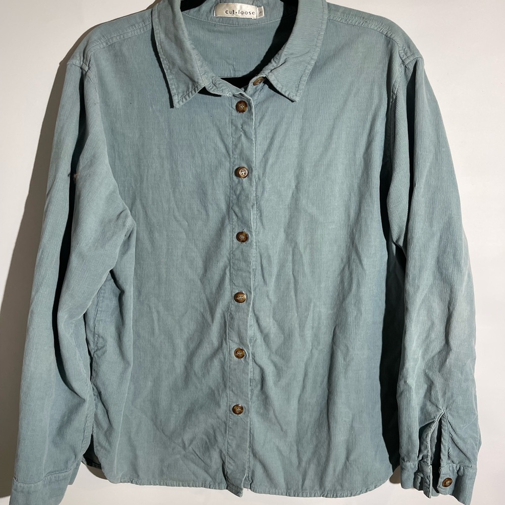 Cut Loose Teal Casual Button-Down Corduroy Shirt
